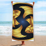 Golden Pisces Zodiac Sign Print Beach Towel