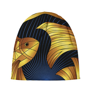 Golden Pisces Zodiac Sign Print Beanie