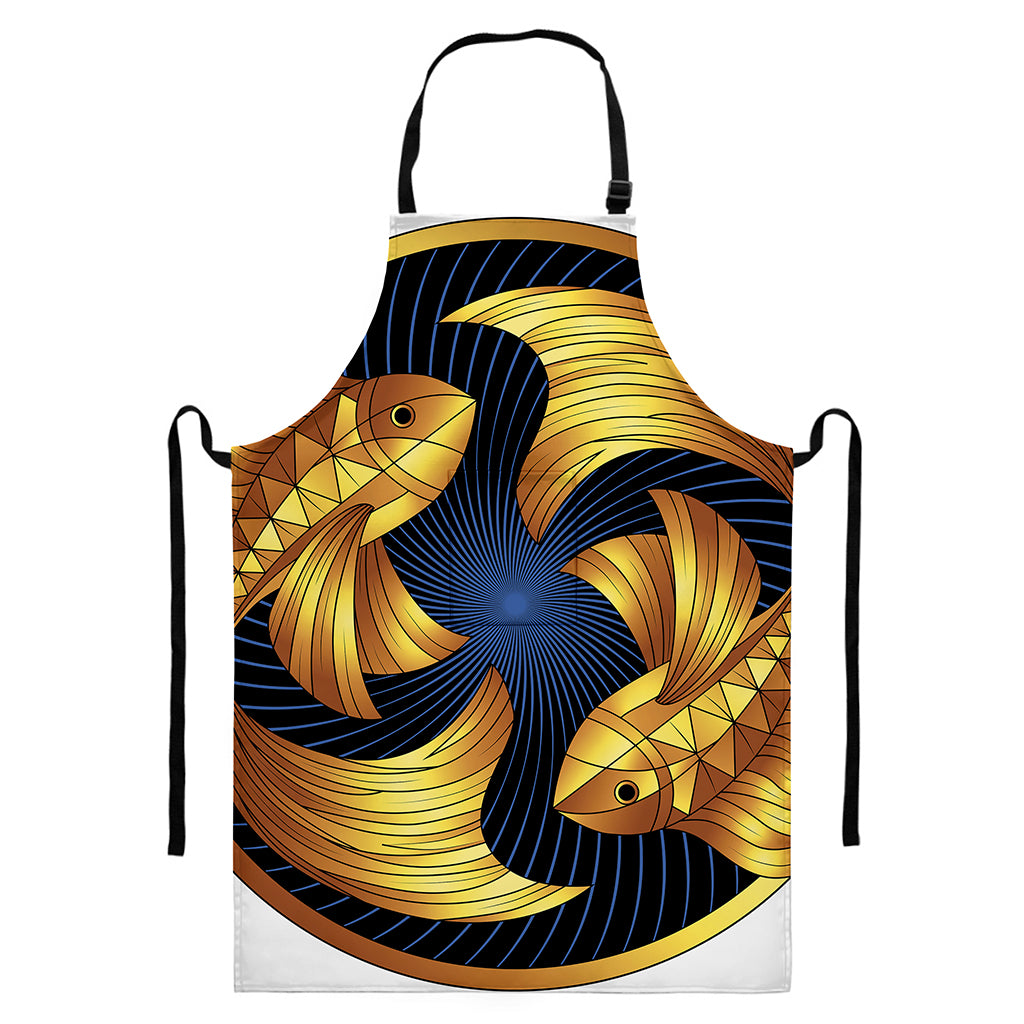 Golden Pisces Zodiac Sign Print Bib Apron With Pocket