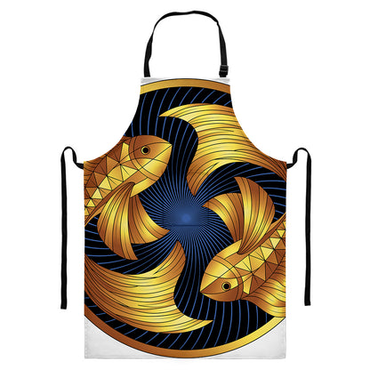 Golden Pisces Zodiac Sign Print Bib Apron With Pocket