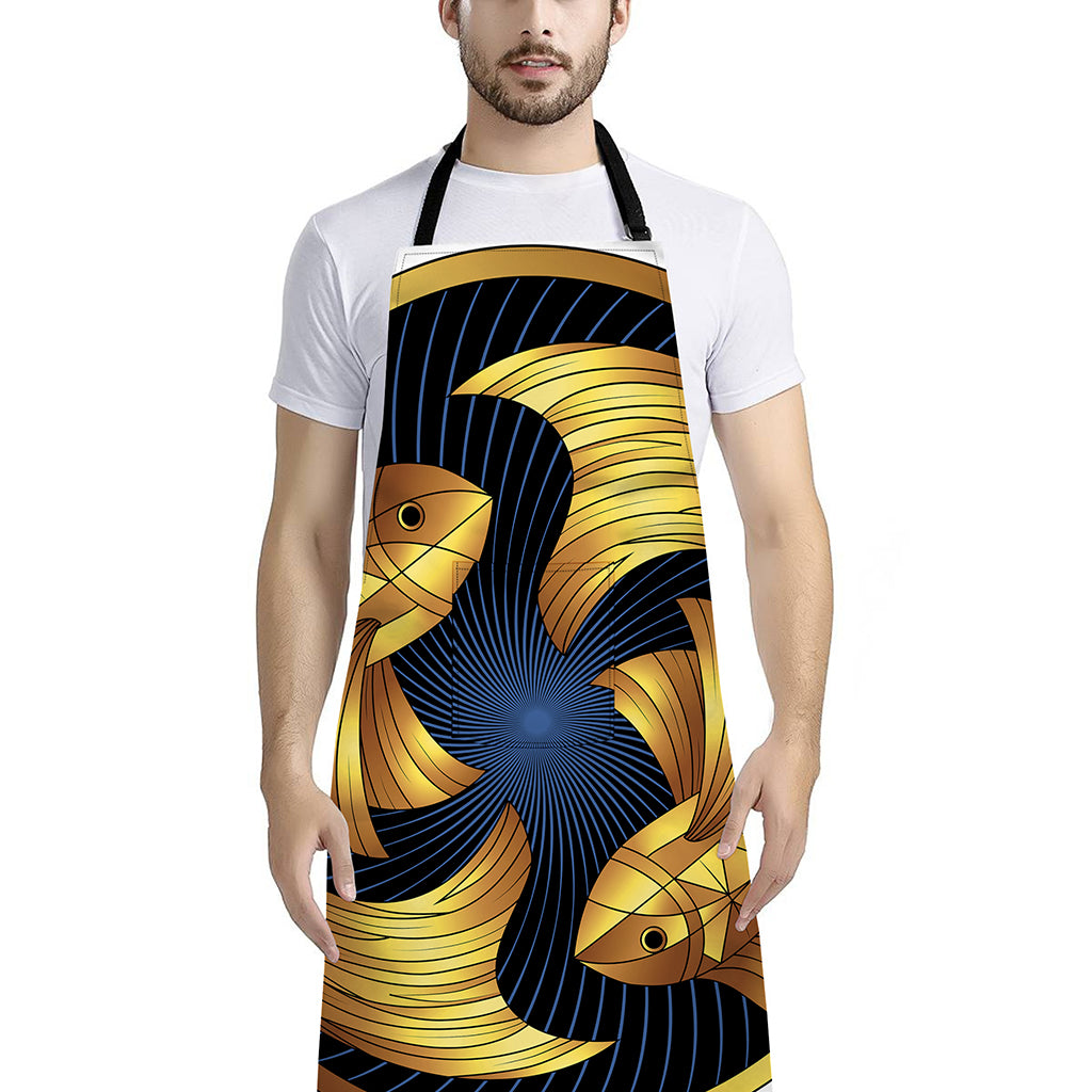 Golden Pisces Zodiac Sign Print Bib Apron With Pocket