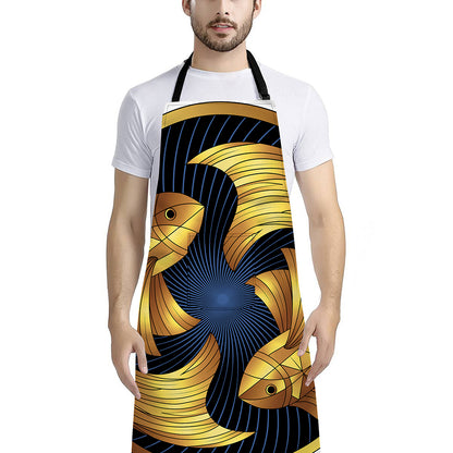 Golden Pisces Zodiac Sign Print Bib Apron With Pocket