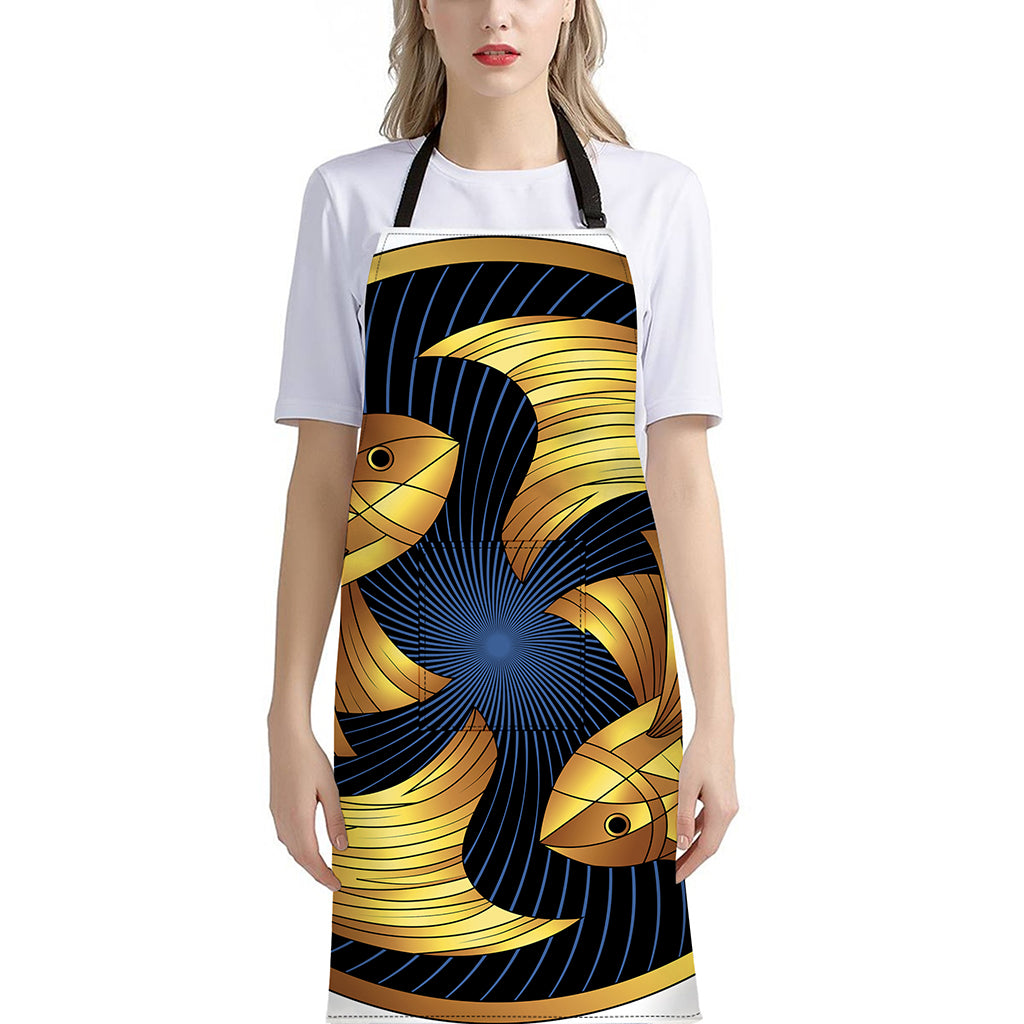 Golden Pisces Zodiac Sign Print Bib Apron With Pocket