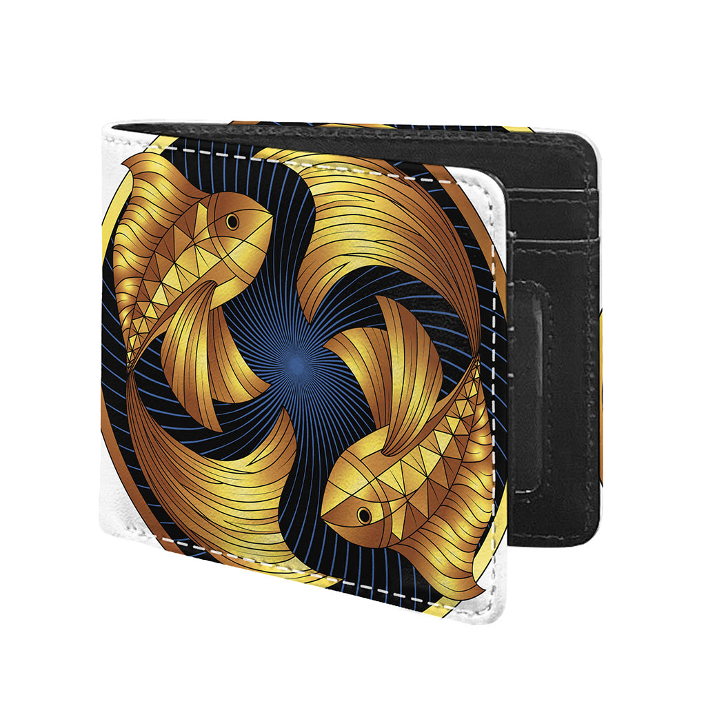 Golden Pisces Zodiac Sign Print Bifold Wallet