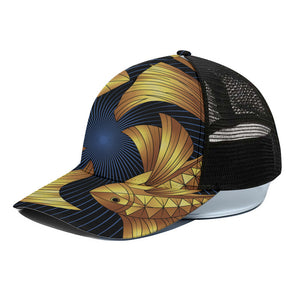 Golden Pisces Zodiac Sign Print Black Mesh Trucker Cap