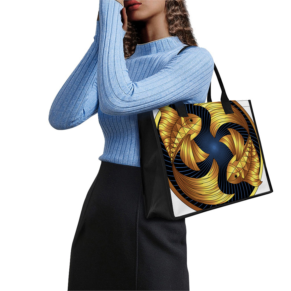 Golden Pisces Zodiac Sign Print Canvas Tote Bag