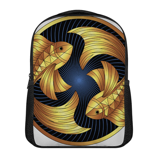 Golden Pisces Zodiac Sign Print Casual Backpack