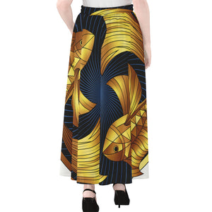 Golden Pisces Zodiac Sign Print Chiffon Maxi Skirt