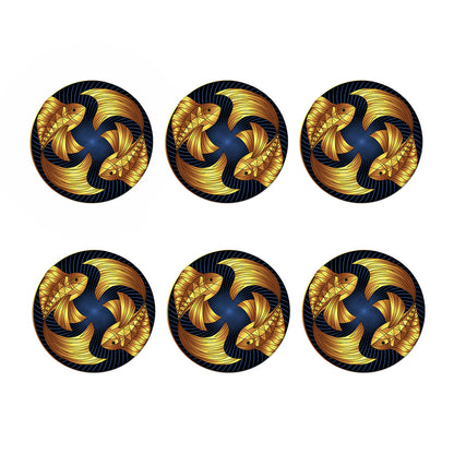 Golden Pisces Zodiac Sign Print Coaster Set
