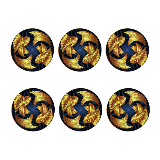 Golden Pisces Zodiac Sign Print Coaster Set