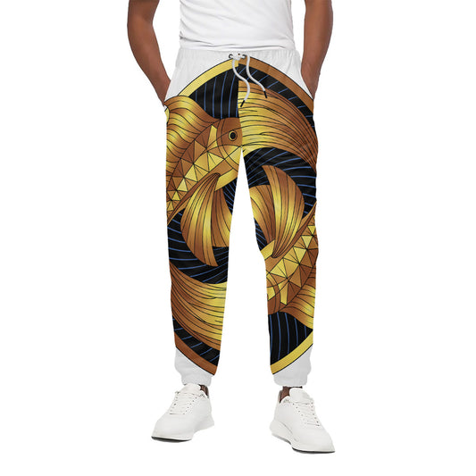 Golden Pisces Zodiac Sign Print Cotton Pants
