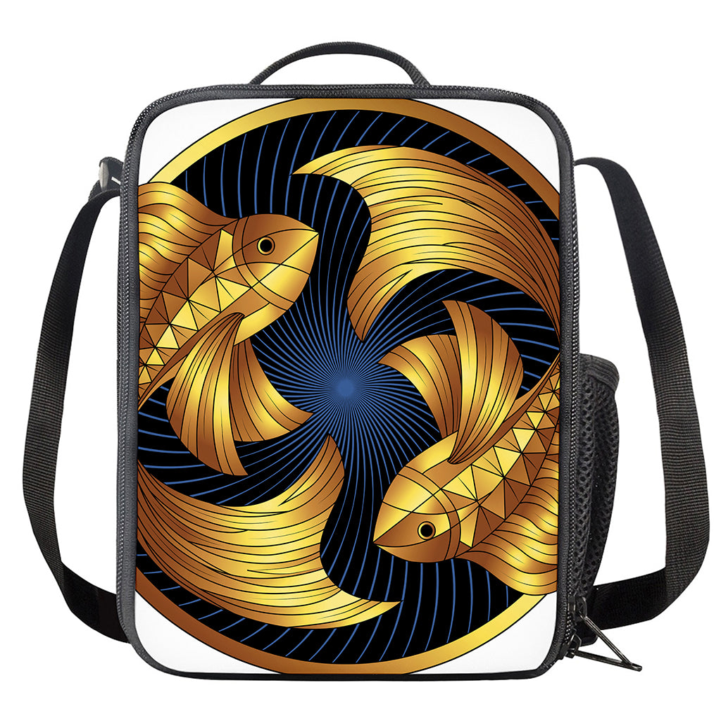 Golden Pisces Zodiac Sign Print Crossbody Lunch Bag