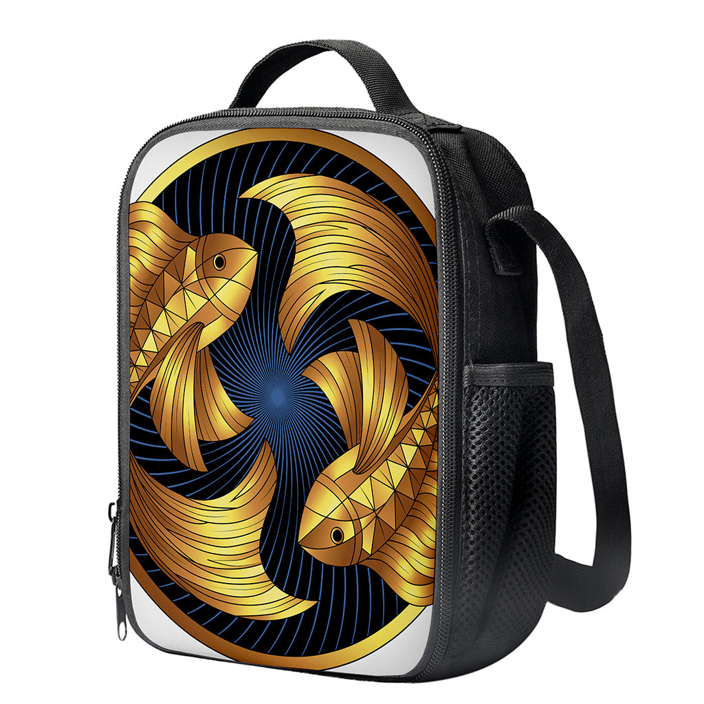 Golden Pisces Zodiac Sign Print Crossbody Lunch Bag