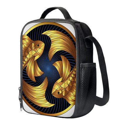 Golden Pisces Zodiac Sign Print Crossbody Lunch Bag