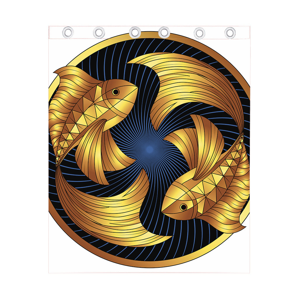Golden Pisces Zodiac Sign Print Curtain