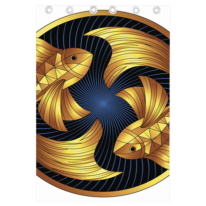 Golden Pisces Zodiac Sign Print Curtain