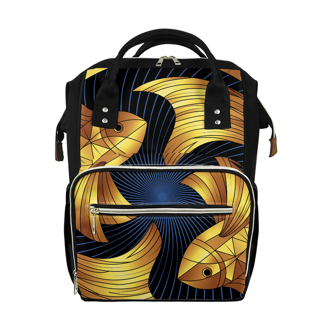 Golden Pisces Zodiac Sign Print Diaper Bag