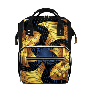 Golden Pisces Zodiac Sign Print Diaper Bag