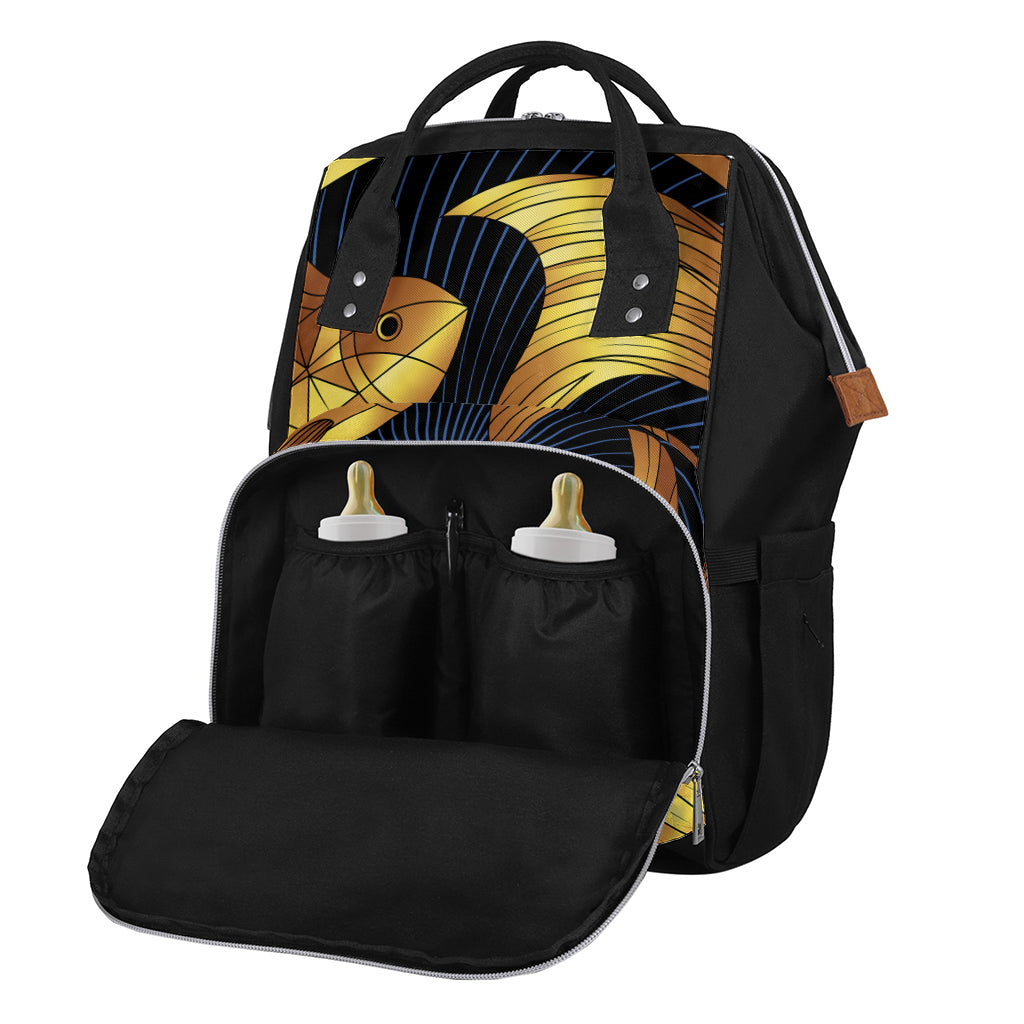 Golden Pisces Zodiac Sign Print Diaper Bag