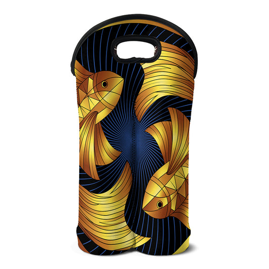 Golden Pisces Zodiac Sign Print Double Neoprene Wine Tote