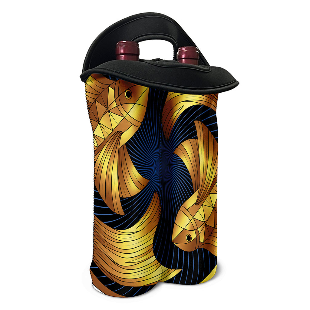 Golden Pisces Zodiac Sign Print Double Neoprene Wine Tote