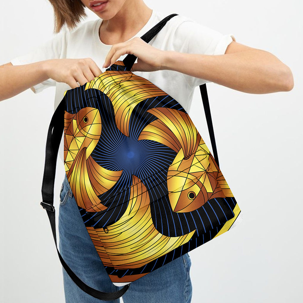 Golden Pisces Zodiac Sign Print Drawstring Backpack