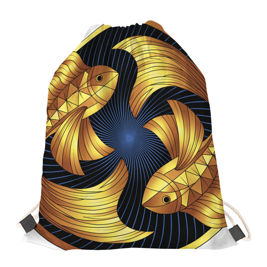 Golden Pisces Zodiac Sign Print Drawstring Bag