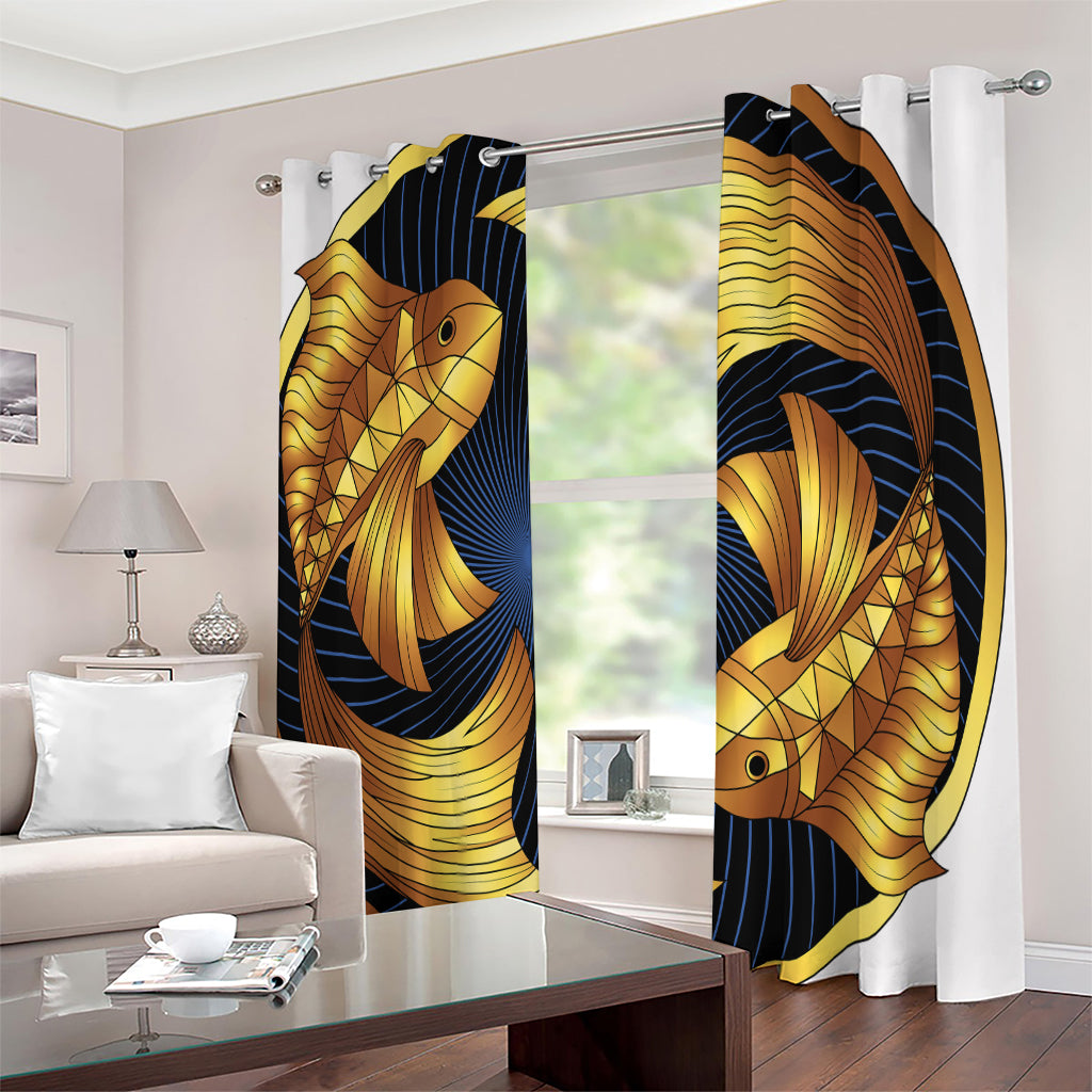 Golden Pisces Zodiac Sign Print Extra Wide Grommet Curtains