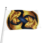 Golden Pisces Zodiac Sign Print Flag