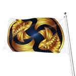 Golden Pisces Zodiac Sign Print Flag