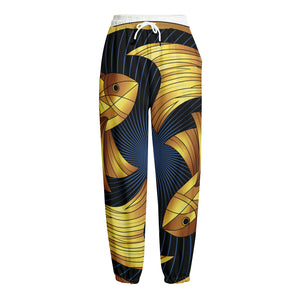 Golden Pisces Zodiac Sign Print Fleece Lined Knit Pants