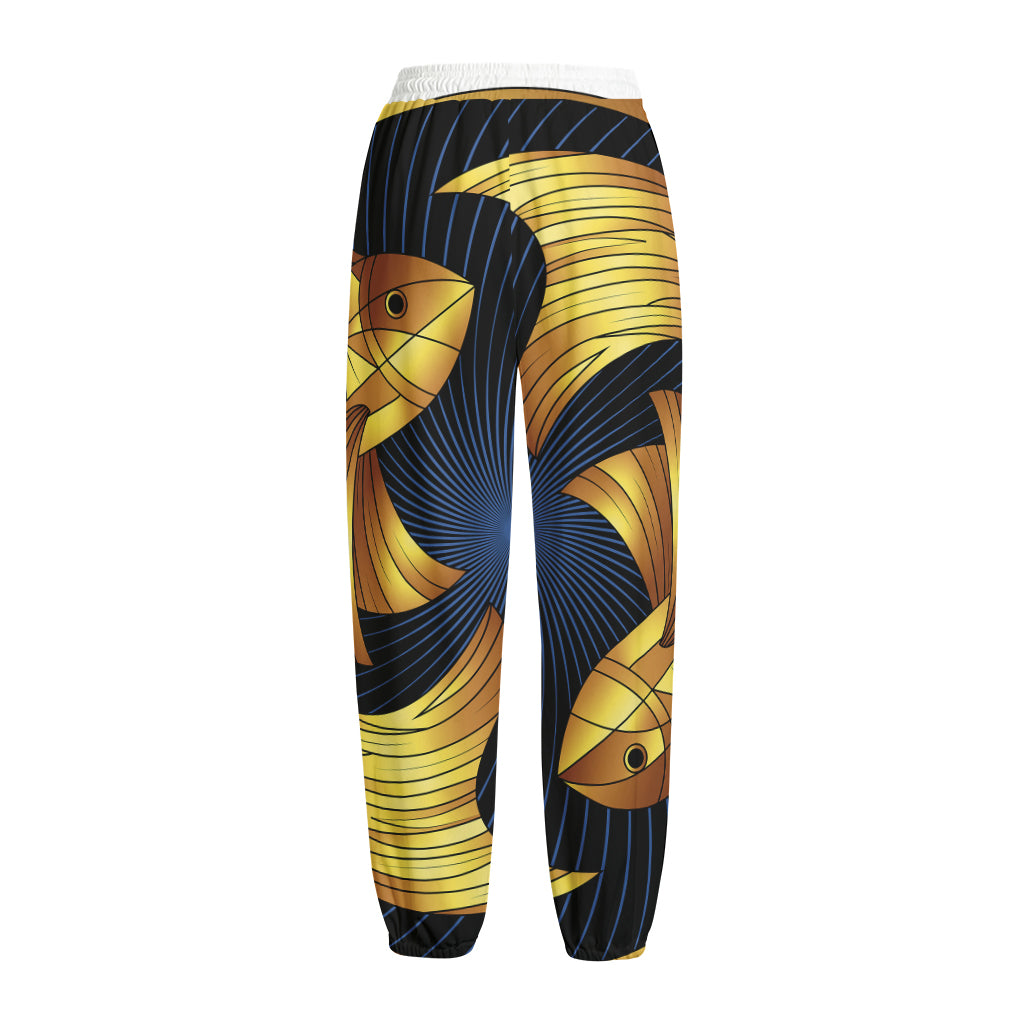 Golden Pisces Zodiac Sign Print Fleece Lined Knit Pants