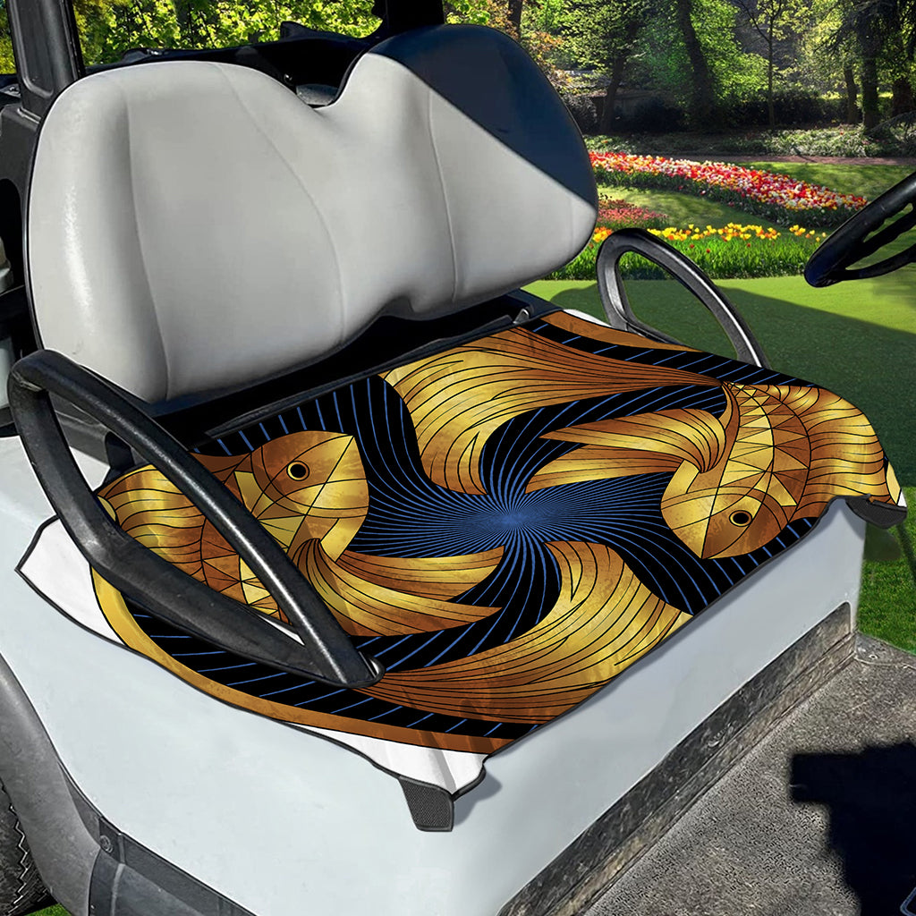 Golden Pisces Zodiac Sign Print Golf Cart Seat Cover