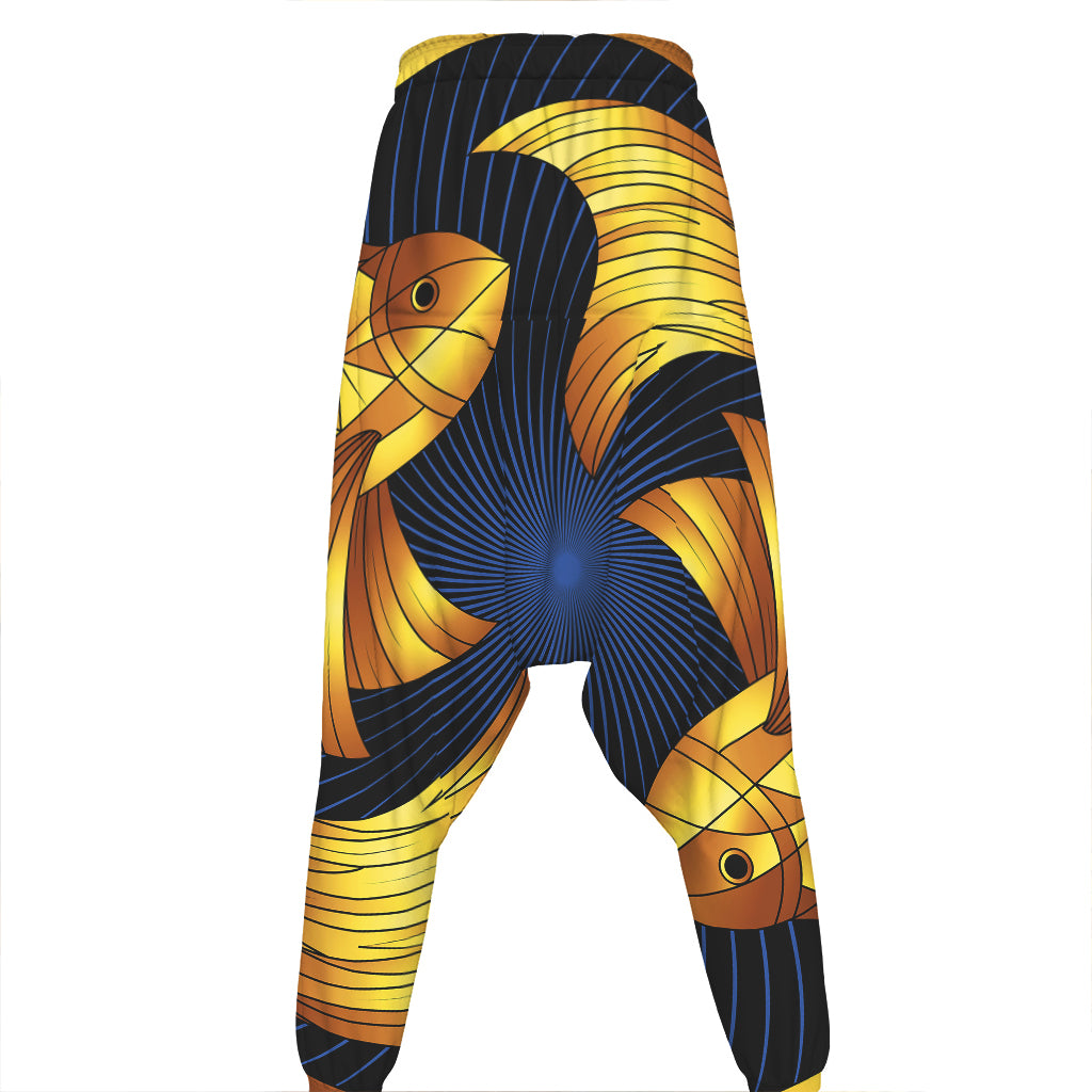 Golden Pisces Zodiac Sign Print Hammer Pants