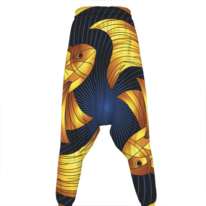 Golden Pisces Zodiac Sign Print Hammer Pants
