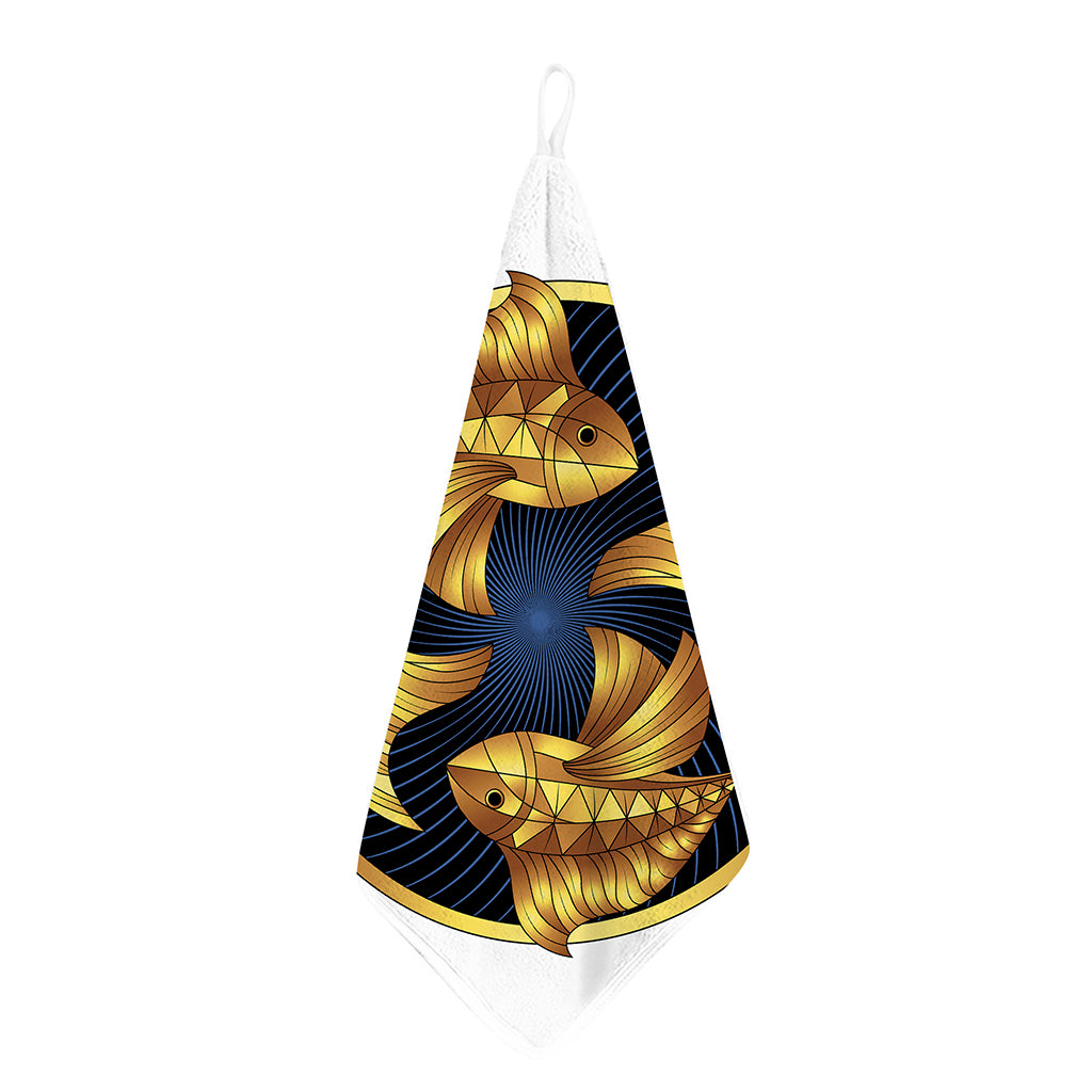 Golden Pisces Zodiac Sign Print Hand Towel