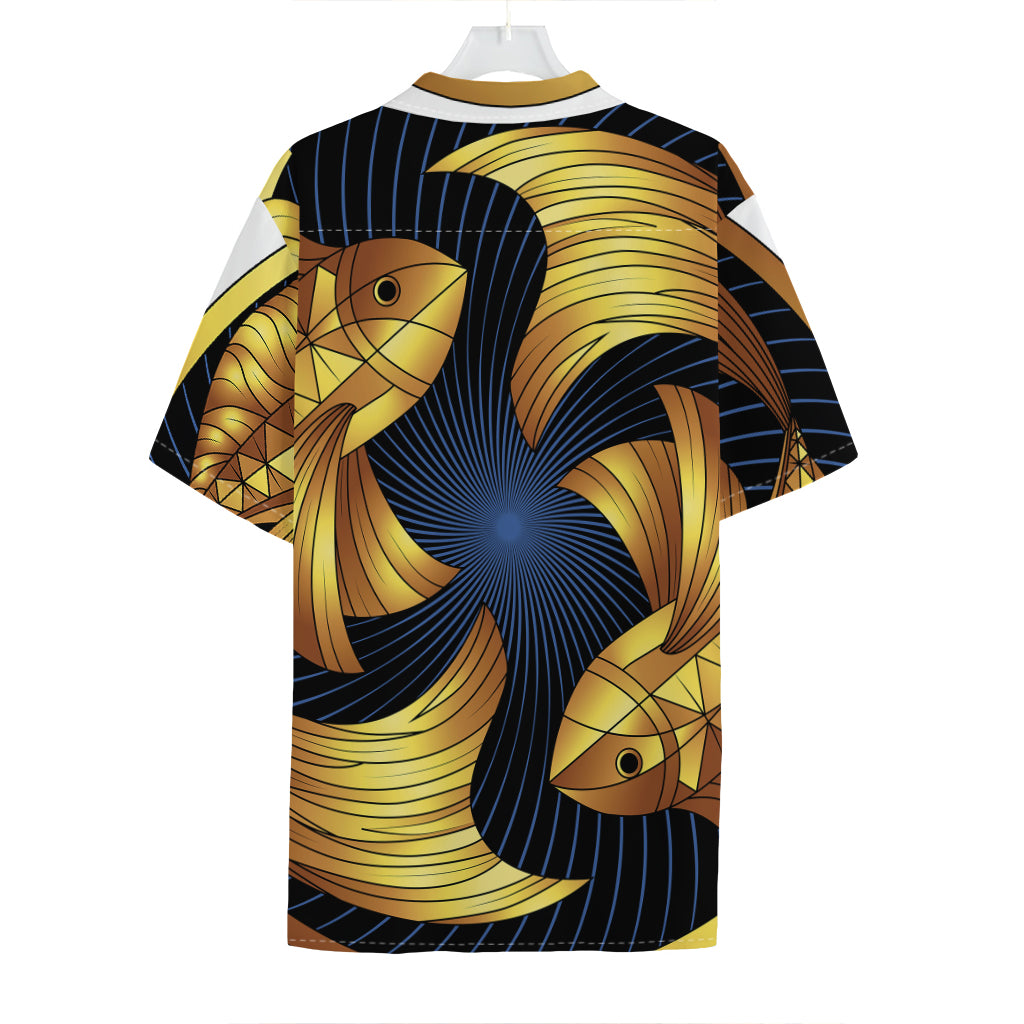 Golden Pisces Zodiac Sign Print Hawaiian Shirt