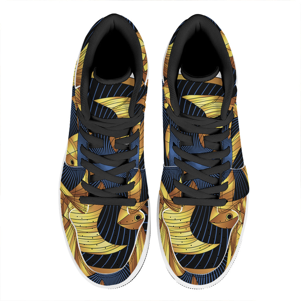 Golden Pisces Zodiac Sign Print High Top Leather Sneakers