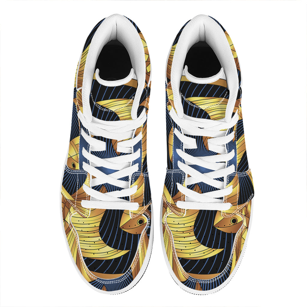 Golden Pisces Zodiac Sign Print High Top Leather Sneakers