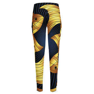 Golden Pisces Zodiac Sign Print High-Waisted Pocket Leggings