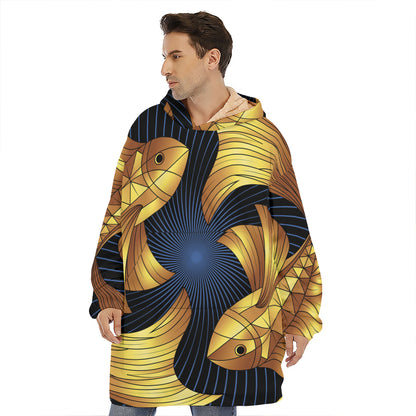 Golden Pisces Zodiac Sign Print Hoodie Blanket
