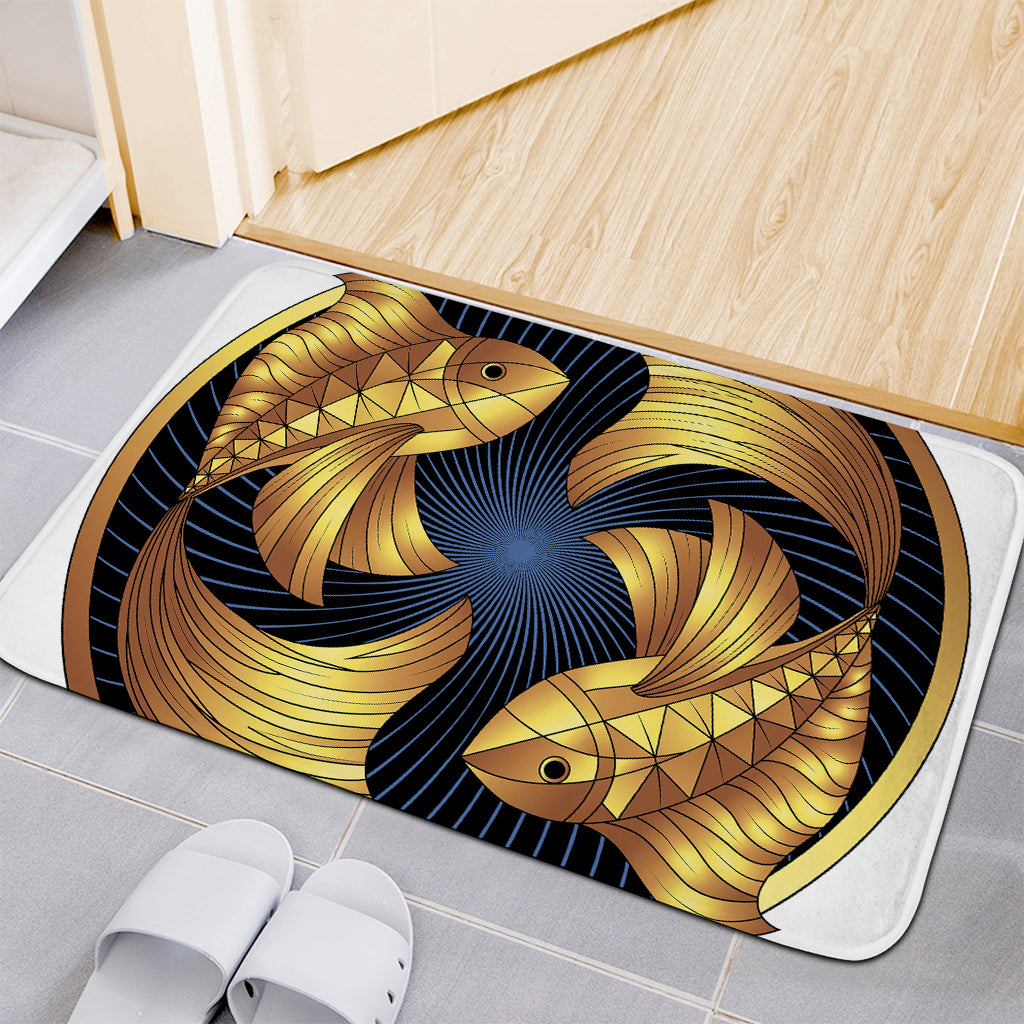 Golden Pisces Zodiac Sign Print Indoor Door Mat