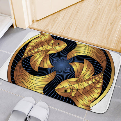 Golden Pisces Zodiac Sign Print Indoor Door Mat
