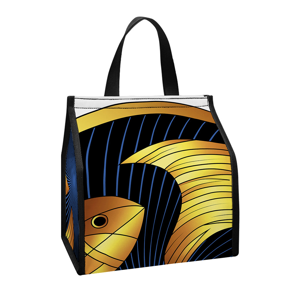 Golden Pisces Zodiac Sign Print Insulated Lunch Tote