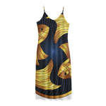 Golden Pisces Zodiac Sign Print Jersey Midi Cami Dress