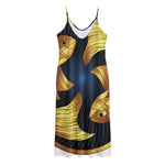 Golden Pisces Zodiac Sign Print Jersey Midi Cami Dress