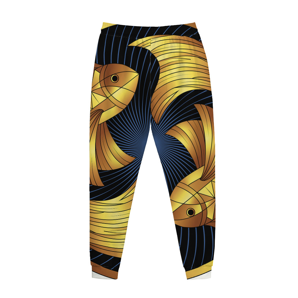 Golden Pisces Zodiac Sign Print Jogger Pants