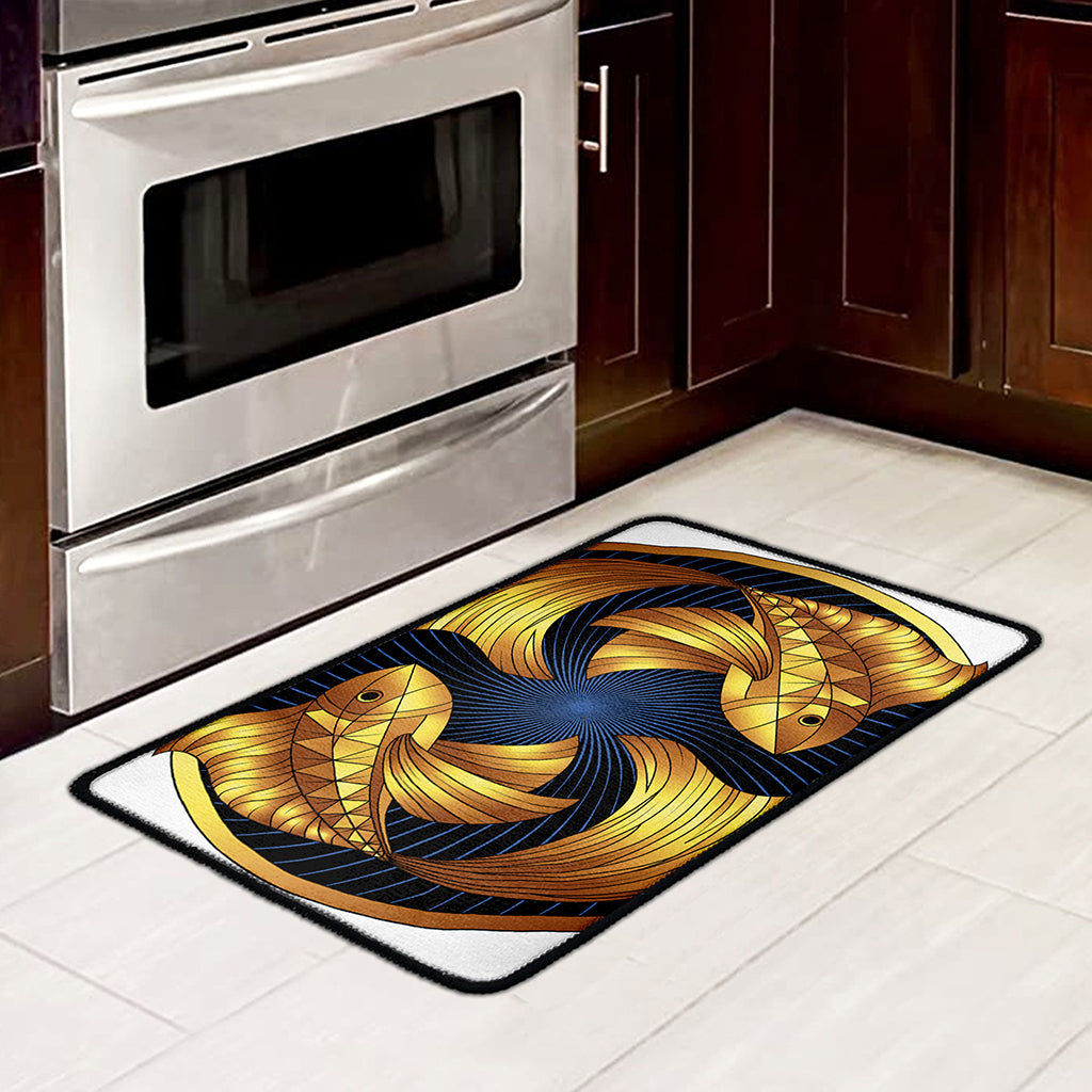 Golden Pisces Zodiac Sign Print Kitchen Mat