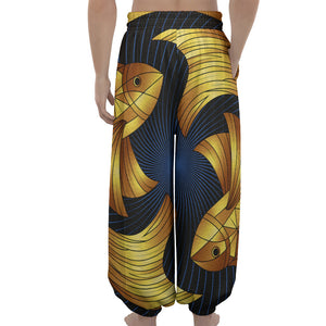 Golden Pisces Zodiac Sign Print Lantern Pants