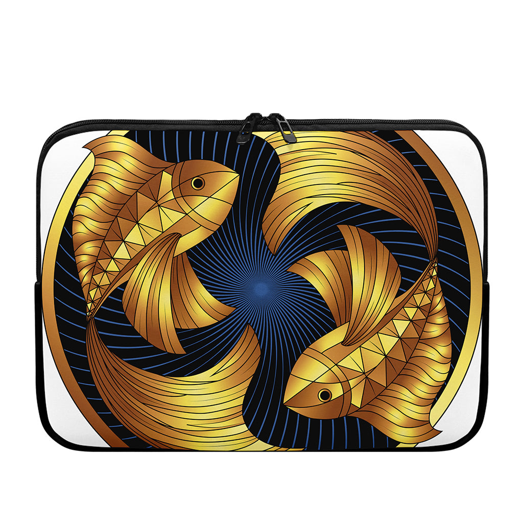 Golden Pisces Zodiac Sign Print Laptop Sleeve